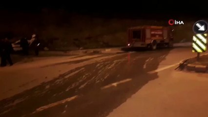 Kaza sonrası gaz kaçıran araca itfaiye ekipleri müdahale etti
