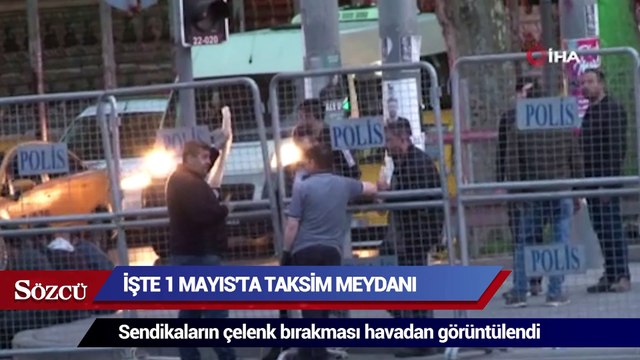 Taksim Meydanı'na sendikaların çelenk bırakması havadan görüntülendi
