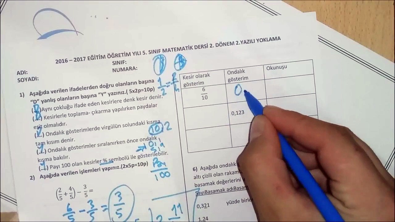 5.Sınıf MATEMATİK 2.Dönem 2.Yazılı Çözümü ve Çalışması