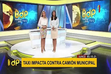 Surco: auto impacta contra camión municipal y deja tres heridos