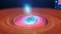 Wobbly black hole blasts plasma jets, warps space and time