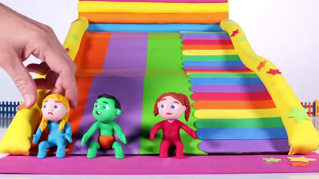 KIDS HAVING FUN ON THE GIANT SLIDE PLAY DOH CARTOONS FOR KIDS