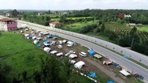 Fındık işçileri sağanak yağış sonrası yaralarını sarıyor...Bölgenin son hali havadan görüntülendi