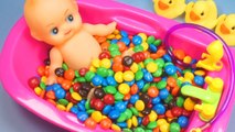 Baby Doll Bath Time M-M's Chocolate Candy Learn Colors Clay Slime Surprise Toys