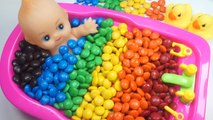 Baby Doll Bath Time With M-M Candy Learn Colors Ball Pit Show Surprise Toys Egg