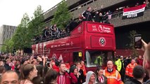 Sheffield United fans celebrate promotion with open-top bus tour chanting 'We hate Wednesday!'