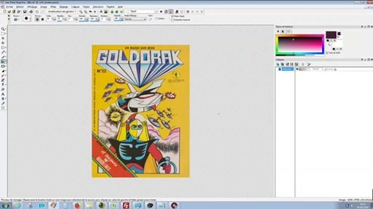 demonstration rapide d'une restauration d'un scan de couverture de magazine Goldorak