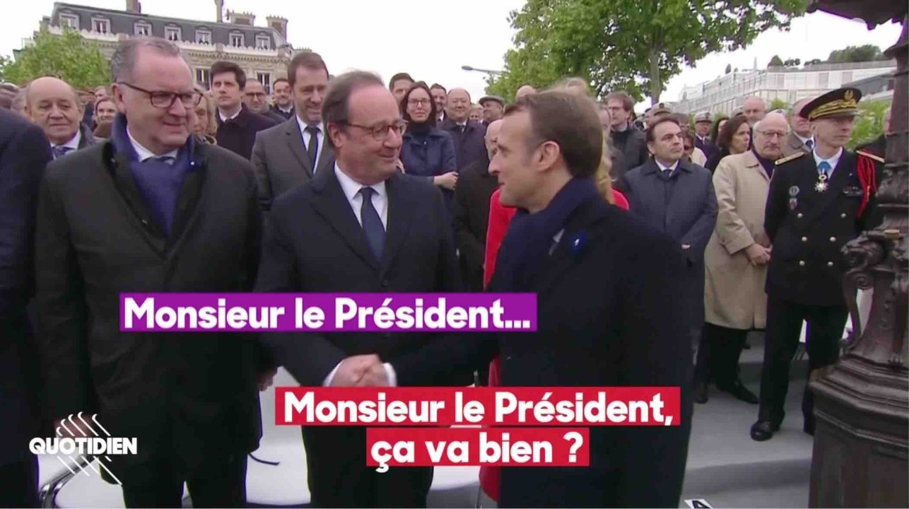 Emmanuel Macron serre la main de François Hollande - ZAPPING ACTU DU 09/05/2019