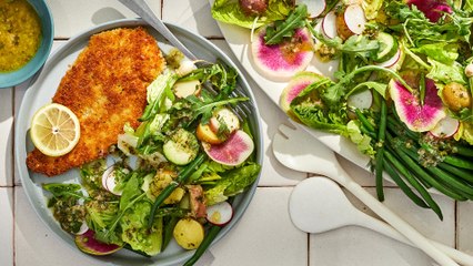 How to Make Chicken Cutlets with Spring Veggie Salad