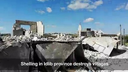 Aerial view showing destruction in Syria's Idlib province