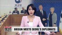 Biegun visits Seoul's foreign affairs ministry to meet Minister Kang Kyung-wha and hold working-level meeting