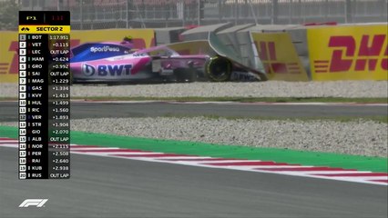 لحظة اصطدام سيارة لانس سترول بالحاجز على حلبة برشلونة