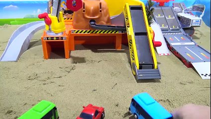 Cars toy videos for Children. Building bridge with truck, excavator. Songs for Kids