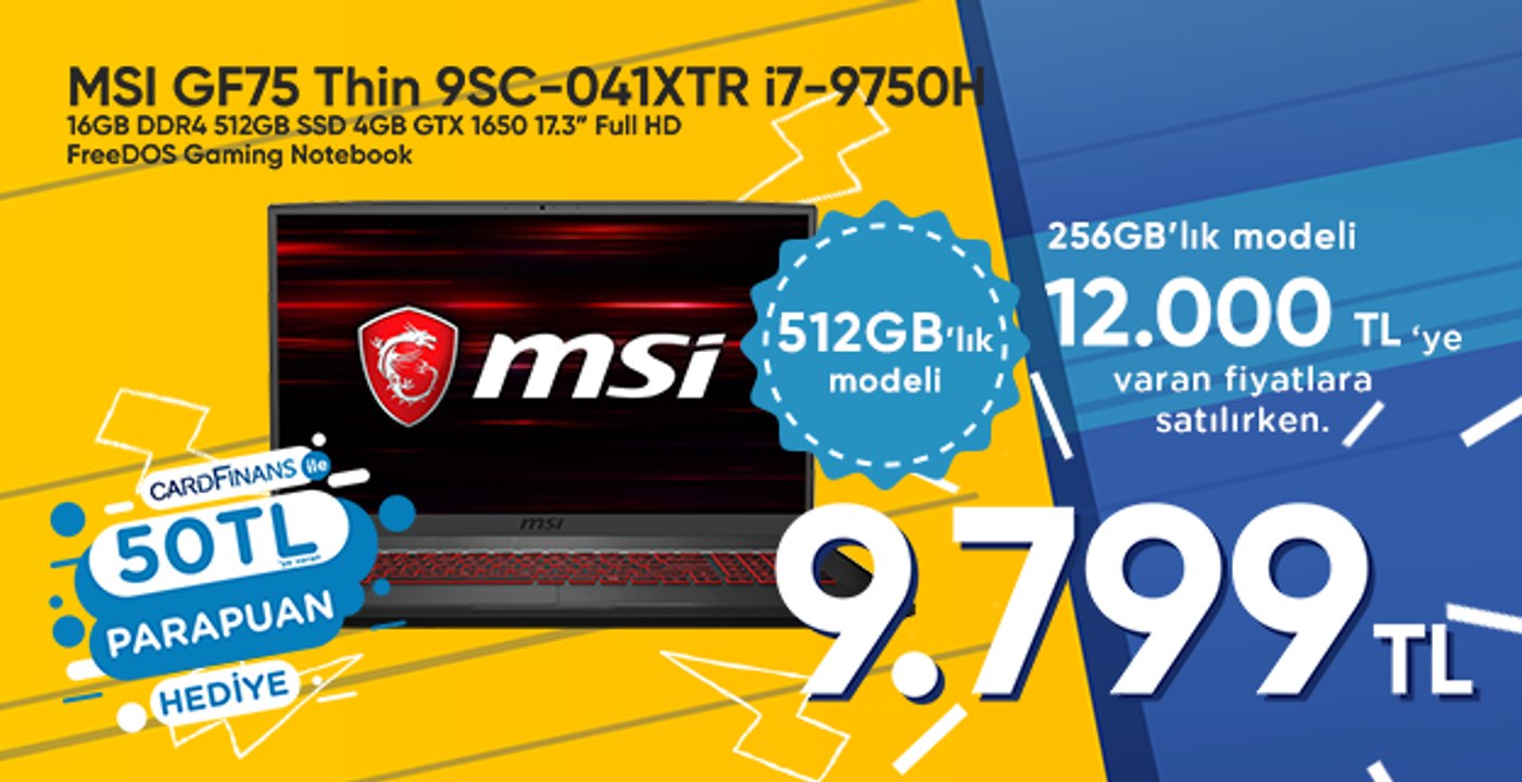incehesap.com/MSI i7 16GB 512 GB GTX 1650 17.3" Gaming Notebook