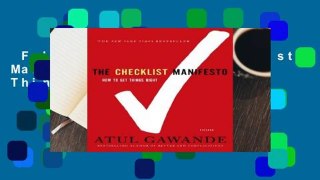 Full E-book  The Checklist Manifesto: How to Get Things Right  For Kindle