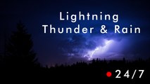 THUNDERSTORM & RAIN 24/7 Thunder an Rain,  Lightning Strikes at Night, Storm