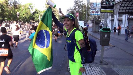 Brazilian girl cheering her team at Marathon Santiago 2019