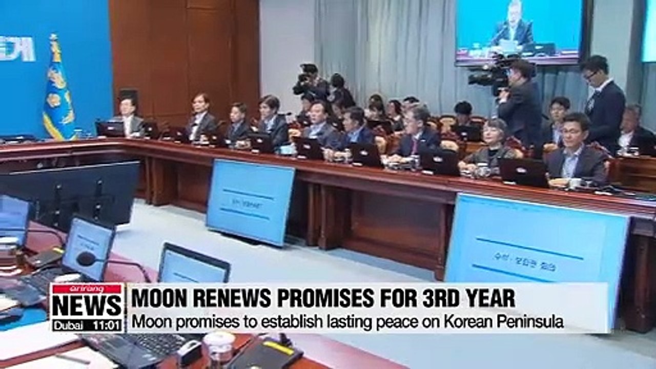 President Moon renews his promise of pursuing peaceful Korean Peninsula, entering year three of his admin.