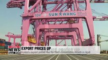 S. Korea's export prices rise for third consecutive month in April