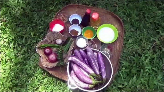 Village des Aliments - Cuisson Brinjal Curry dans mon Village par ma Maman