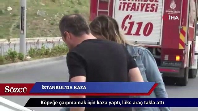 Köpeğe çarpmamak için kaza yaptı, lüks araç takla attı
