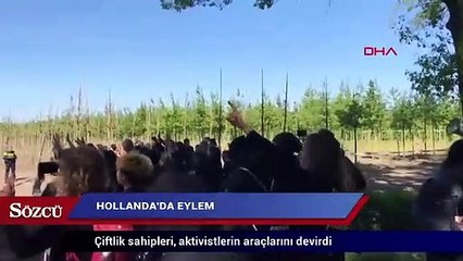 Çiftlik sahipleri, aktivistlerin araçlarını devirdi