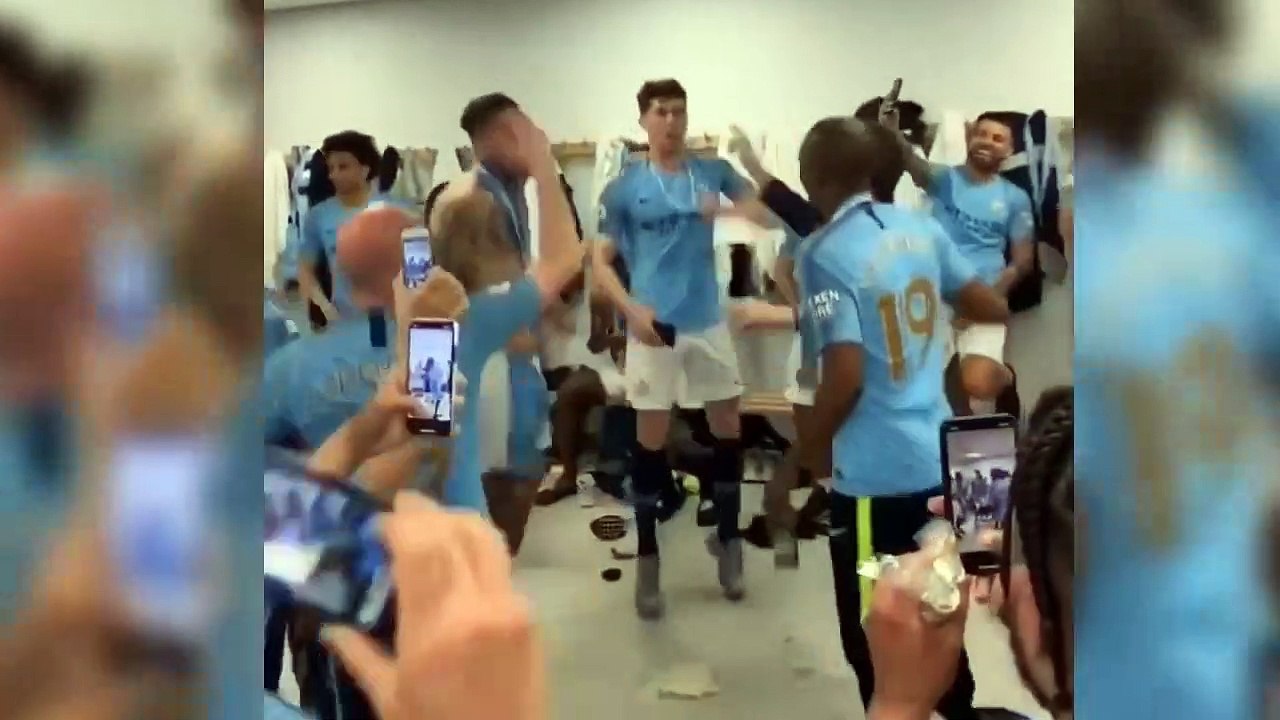 Football - Manchester City retained the Premier League title in style With Noel Gallagher in dressing room