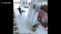 Sliding into danger! Chinese firemen answer emergency call but slip on floor
