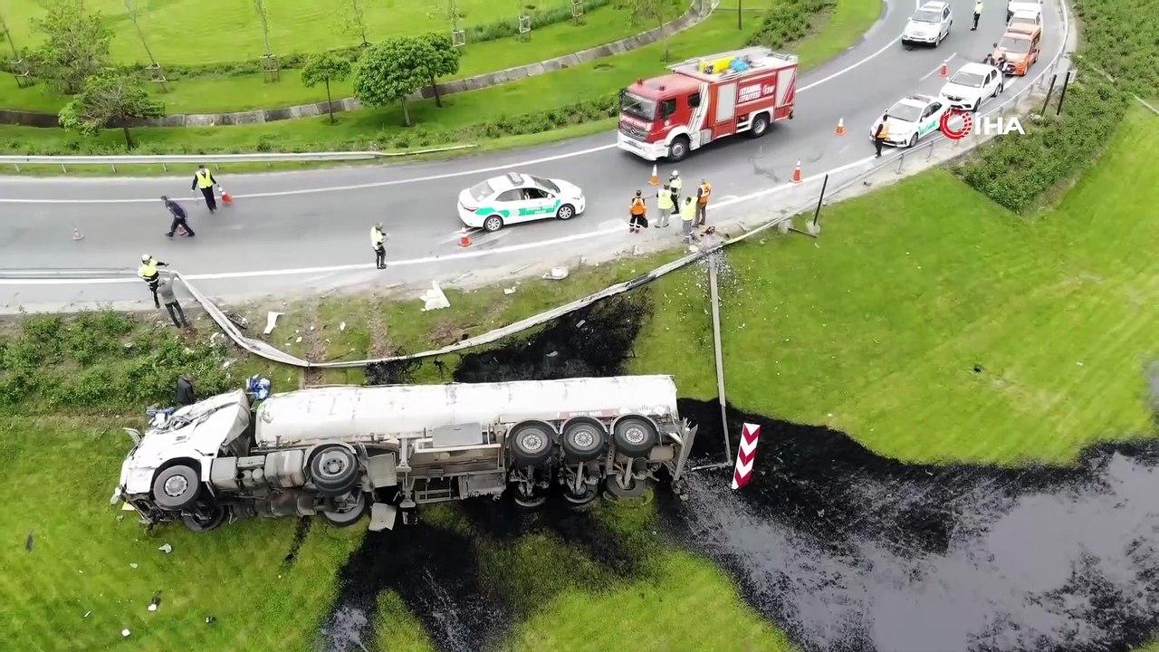 TEM Çatalca Yolu'nda Zift Yüklü Tanker Devrildi...