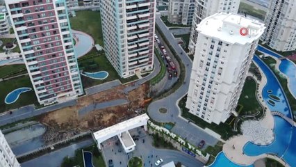 Başakşehir'de Çöken İstinat Duvarı Havadan Görüntülendi