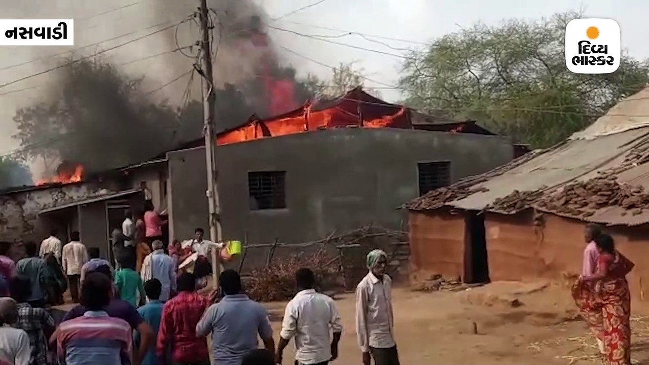 નસવાડીના ચામેઠા ગામમાં ઘાસમાં આગ લાગતા 4 મકાનો બળીને ખાખ
