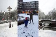 Hollanda Amsterdam Kartopu Savas - Kar topu Savas snowball fight - Sneeuwballen gooien