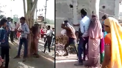 शख्स ने पत्नी को प्रेमी के परिवार सहित पेड़ से बांधकर पीटा