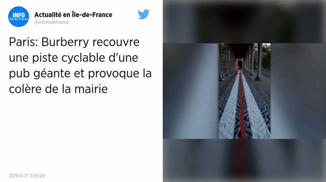 Une publicité Burberry collée sur une piste cyclable à Paris, la mairie s'indigne et la retire