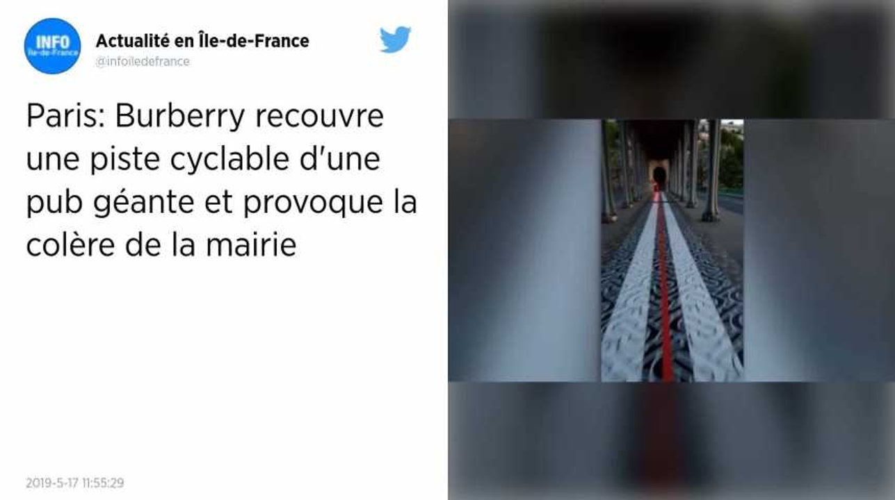 Une publicité Burberry collée sur une piste cyclable à Paris, la mairie s'indigne et la retire