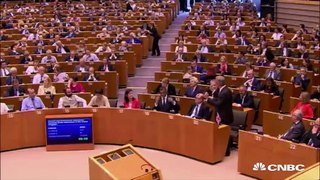 Nigel Farage booed and jeered as he addresses European Parliament