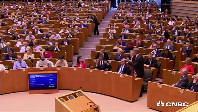 Nigel Farage booed and jeered as he addresses European Parliament