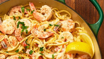 Creamy Lemon Pepper Shrimp Spaghetti