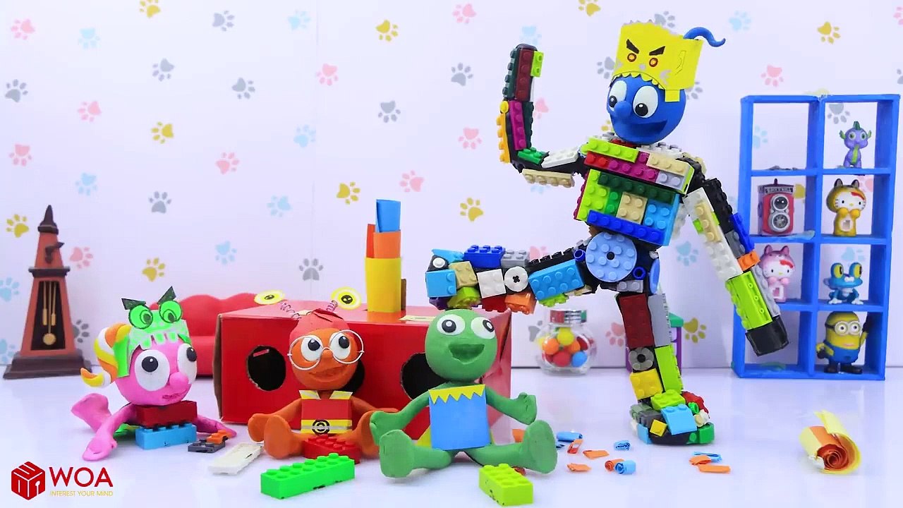 CLAY MIXER BUILDING LEGO ROBOT  Stop Motion Cartoons Animation