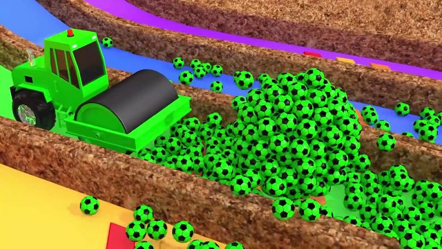 Learn Colors with Construction Street Vehicles and Flying Car in Garage Magic Slide Pool for Kids