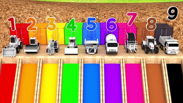 Learn Colors with Construction Vehicle and Flying Toy Car in Magic Slide Pool Pretend Play for Kid