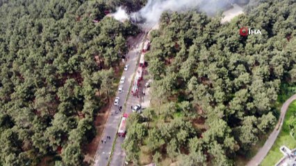 Ümraniye’de alevlere teslim olan ormanlık alandaki restoran havadan görüntülendi