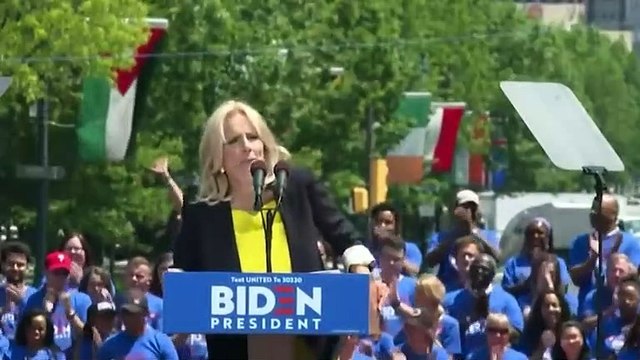 Joe Biden Hugs His Wife During First Official Presidential Campaign Rally In Philadelphia