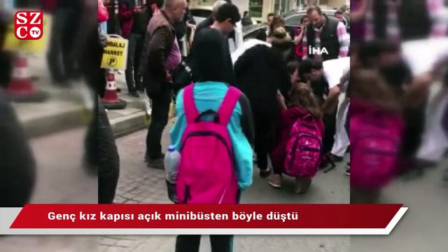 Genç kız kapısı açık minibüsten böyle düştü