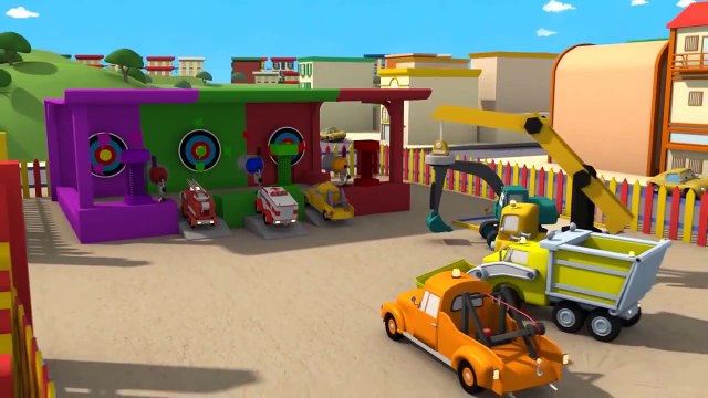 Les Camions Constructeurs: Camion Benne, Grue, Tractopelle construisent un stand de tir de peintures