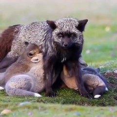 Quand une renarde nourrit ses petits. Épatant !