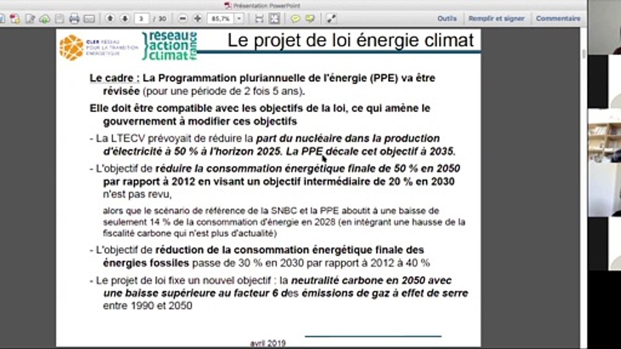 Web-séminaire avril 2019 : la PPE  et la Loi énergie climat : des copies à revoir ! Partie 1/2