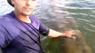 Ce brésilien touche un énorme anaconda qui nage dans la rivière