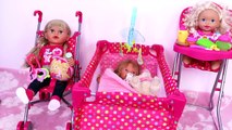 Baby Doll stroller, bed & high chair dollhouse furniture