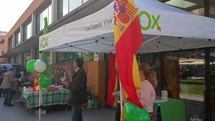 Candidatos de Vox reparten propaganda en el mercadillo de Alsásua